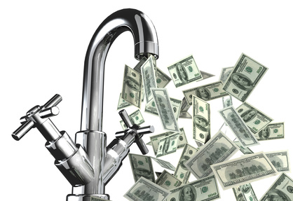 A faucet spraying dollar bills