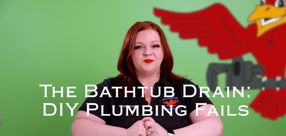 The owner of Robins Plumbing, Stephanie Robins with featured blog titled the bathtub drain DIY plumbing fails