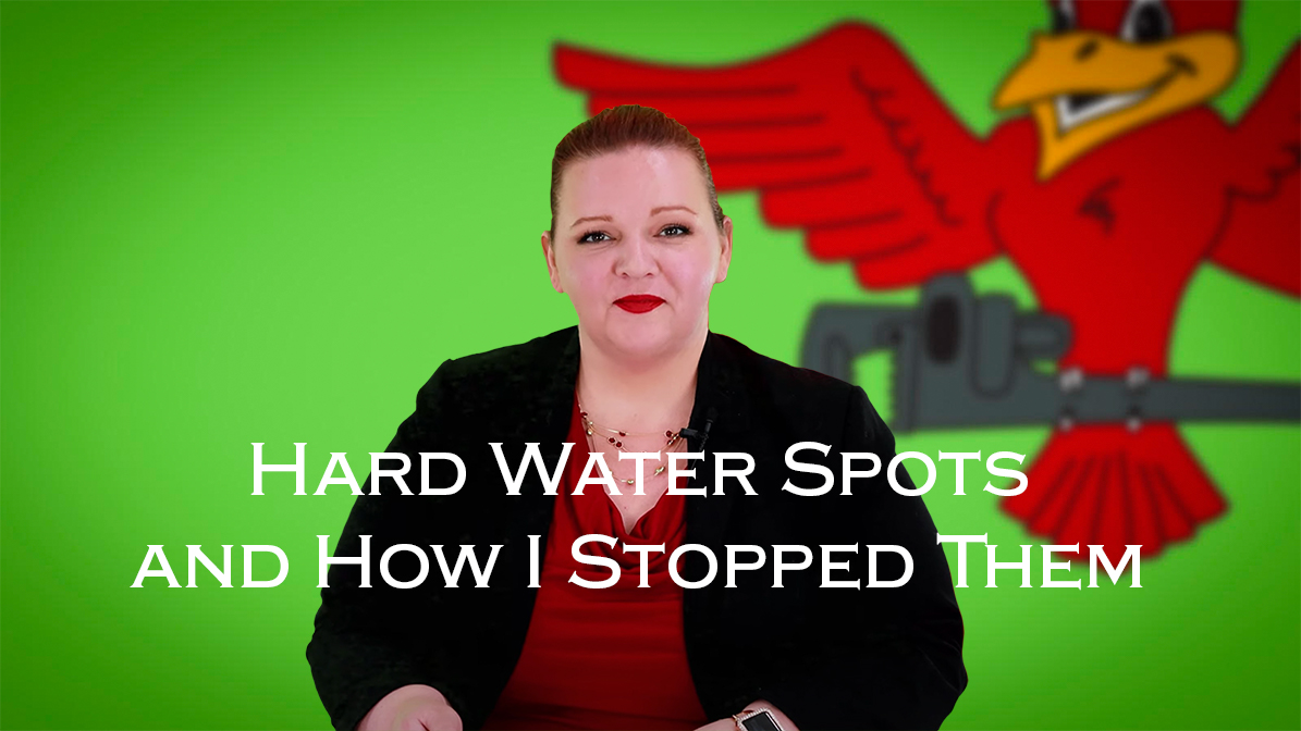 Robins Plumbing owner Stephanie Robins with featured blog titled 'Hard Water Spots and How I Stopped Them'