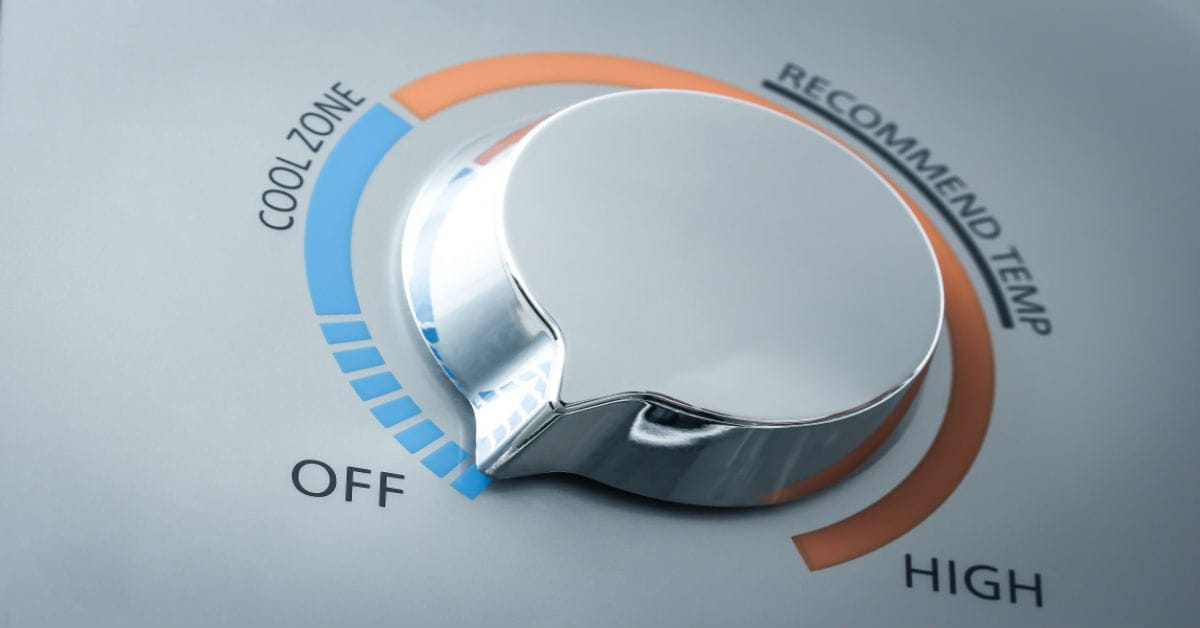 Closeup of a control knob for a hot water heater