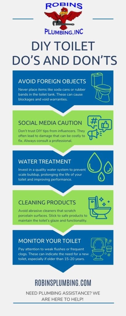 Infographics explaining the DIY toilet do's and don'ts