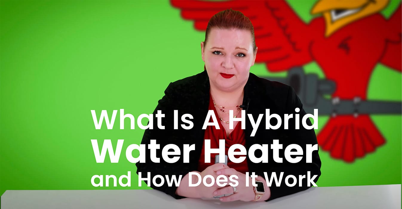 The thumbnail for Robins Plumbing blog titled "what is a hybrid water heater and how does it work" written by the owner of Robins Plumbing Stephanie Robins.