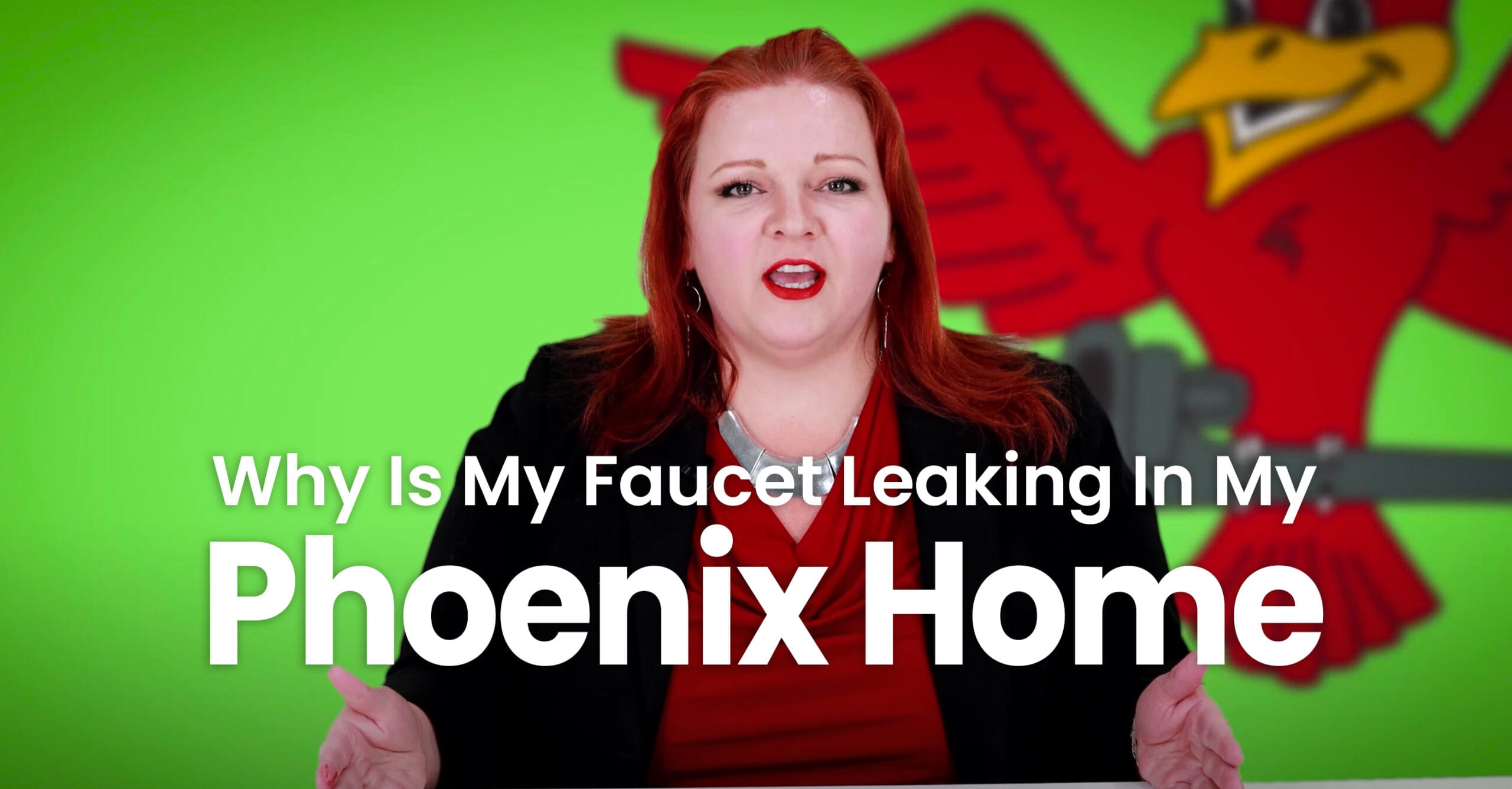 The thumbnail for Robins Plumbing blog titled "Why is my faucet leaking in my Phoenix home" written by Robins Plumbing owner Stephanie Robins.