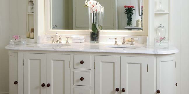 Dual sink vanity in the bathroom for blog "Bathroom Vanities"