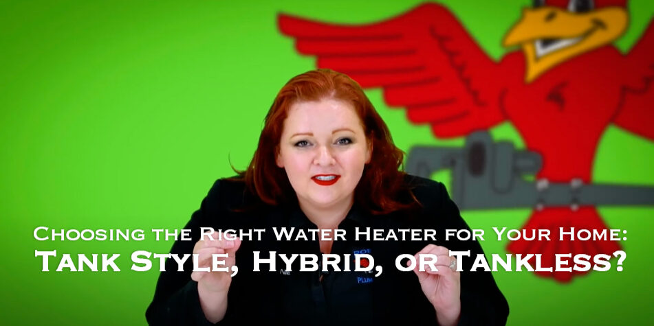 The thumbnail for Robins Plumbing blog titled "choosing the right water heater for your home tank style hybrid or tankless" by Stephanie