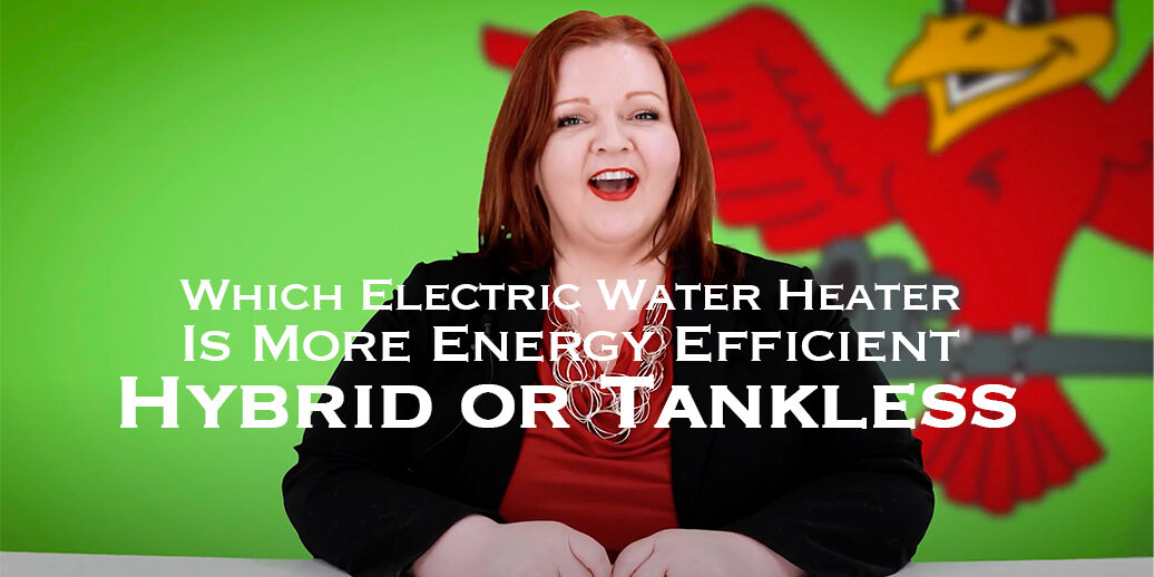 The thumbnail for Robins Plumbing blog titled "which electric water heater is more energy efficient hybrid or tankless" written by Stephanie Robins.