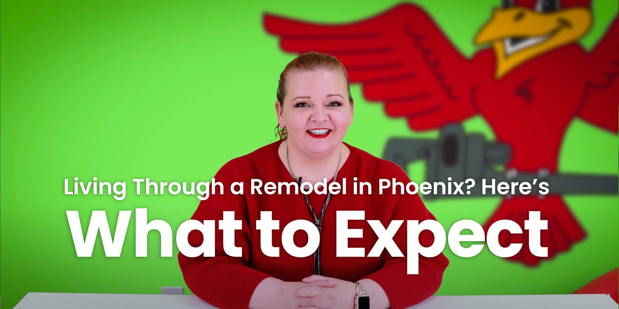 The thumbnail for Robins Plumbing blog titled "living through a remodel in Phoenix heres what to expect" written by Robins Plumbing owner Stephanie Robins.