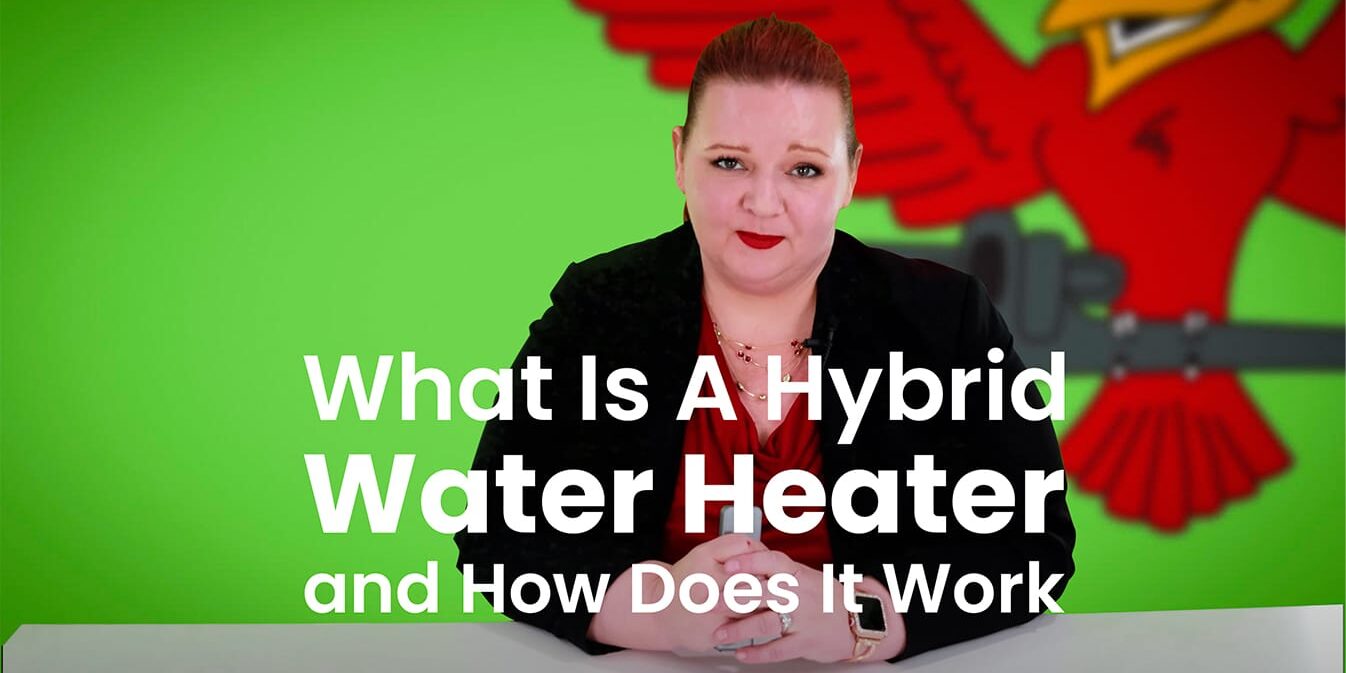 The thumbnail for Robins Plumbing blog titled "what is a hybrid water heater and how does it work" written by the owner of Robins Plumbing Stephanie Robins.