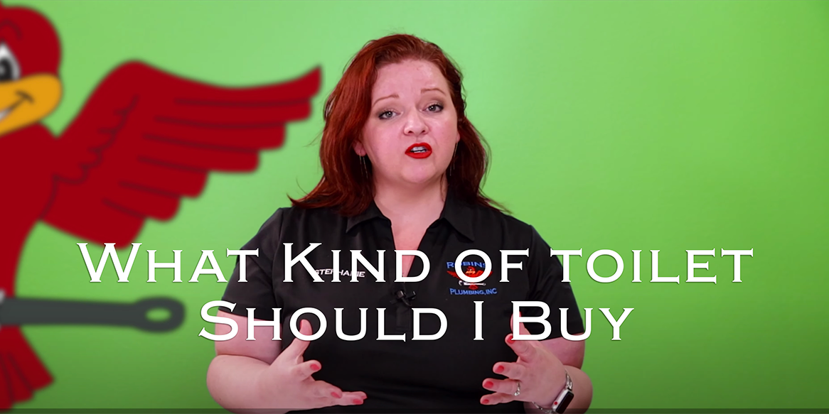 Robins Plumbing owner Stephanie Robins and featured blog titled what kind of toilet should I buy.