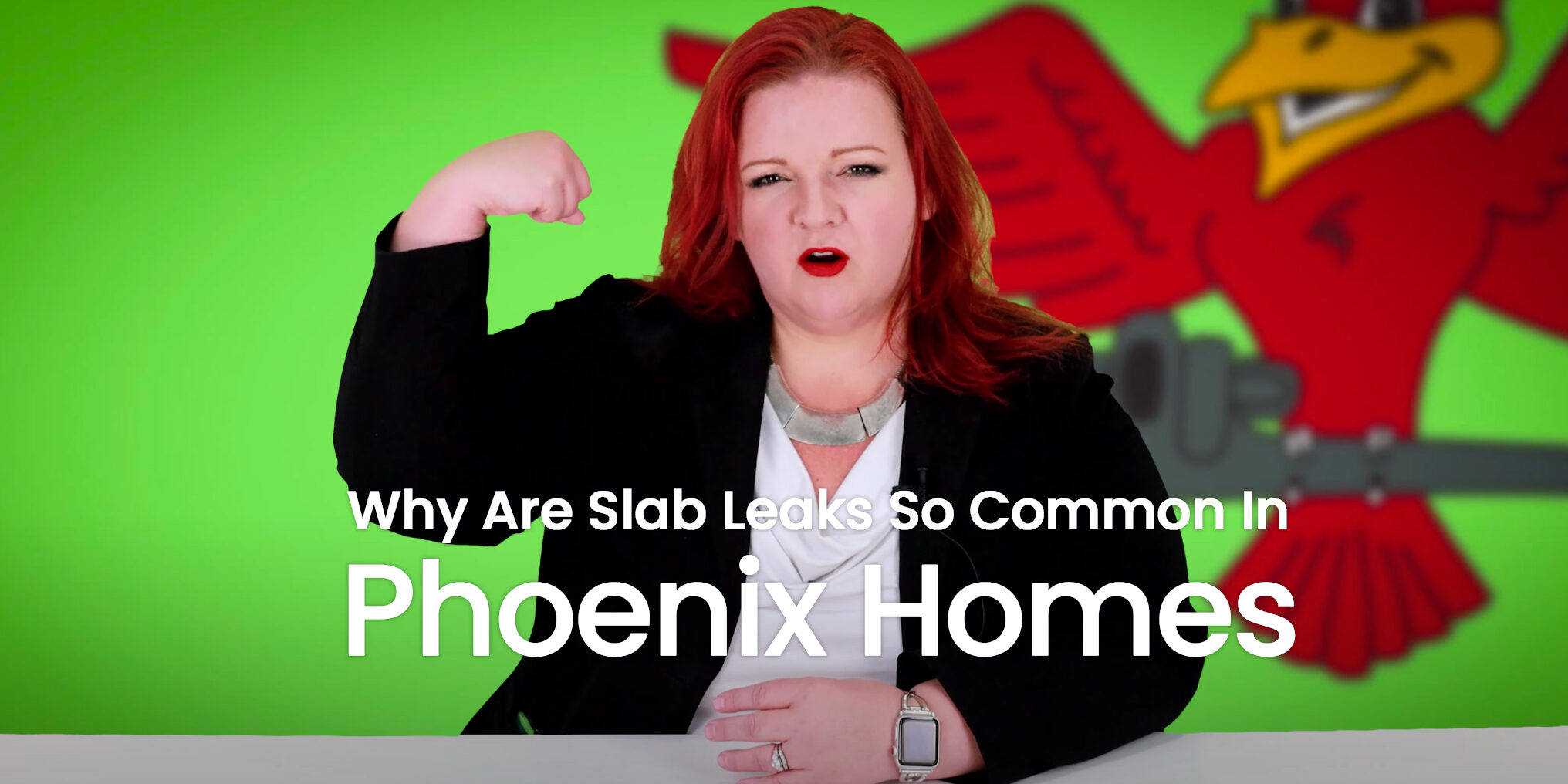 The thumbnail for Robins Plumbing blog titled "why are slab leaks so common in Phoenix homes" written by owner Stephanie Robins