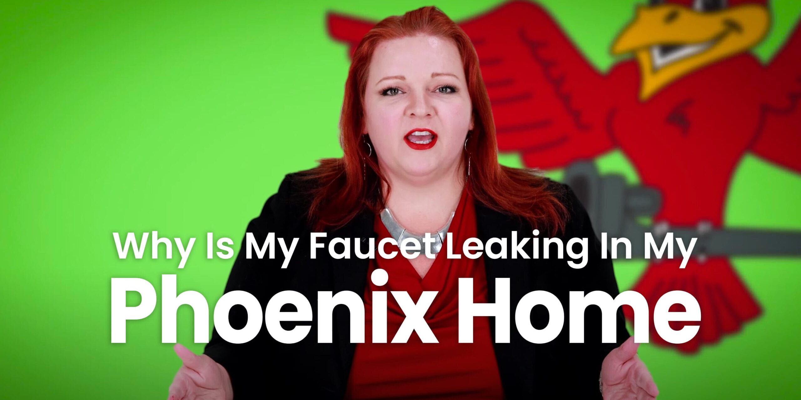 The thumbnail for Robins Plumbing blog titled "Why is my faucet leaking in my Phoenix home" written by Robins Plumbing owner Stephanie Robins.