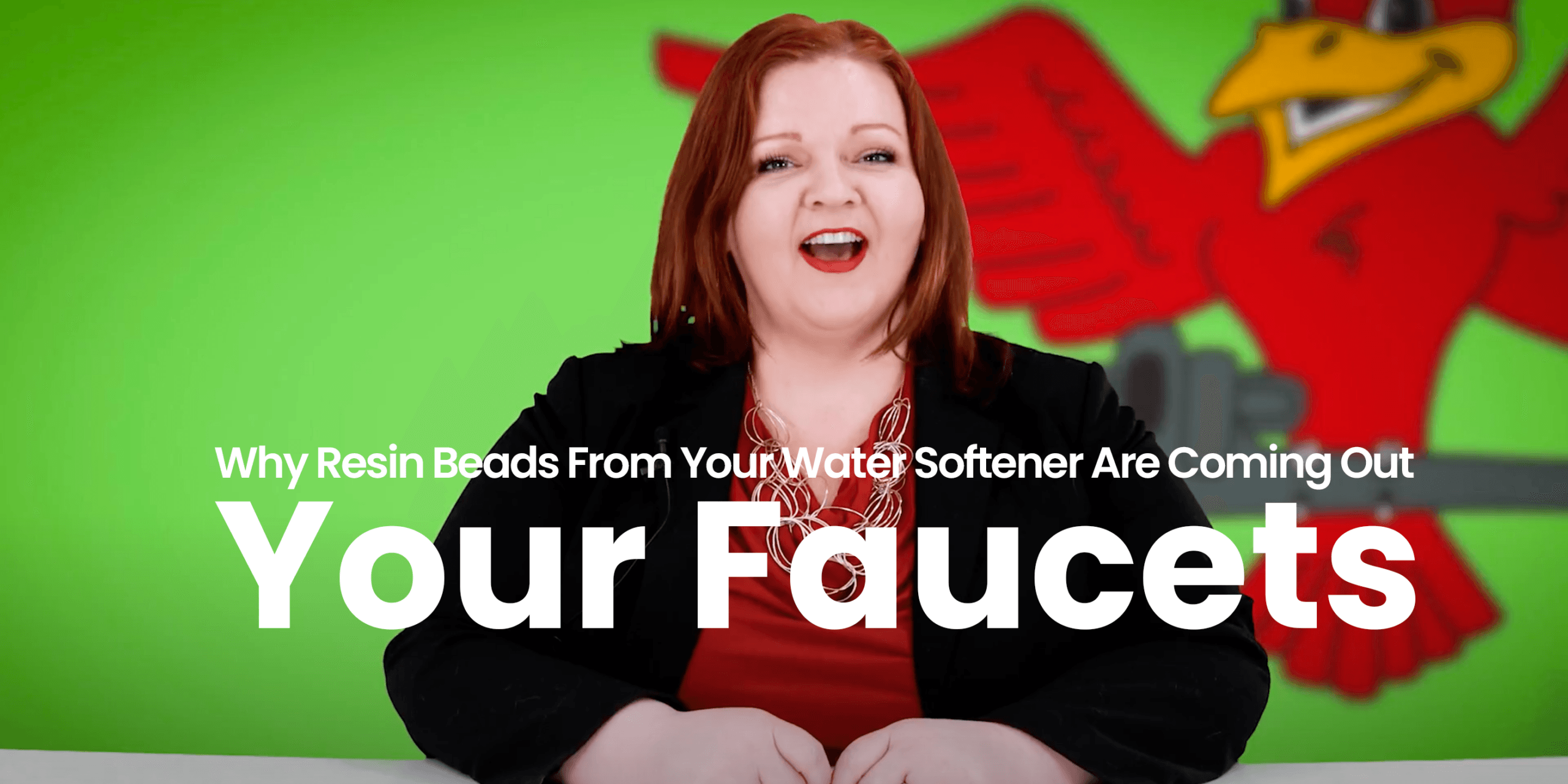 The thumbnail for Robins Plumbing blog titled "Why resin beads from your water softener are coming out of your faucets" written by Robins Plumbing owner Stephanie Robins.